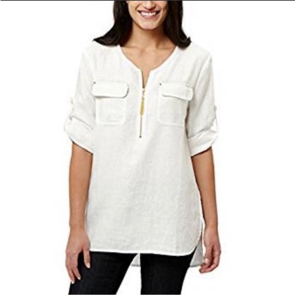 Ellen Tracy Roll up sleeve 100% Linen Shirt Color
Chalk XXL - Picture 1 of 10